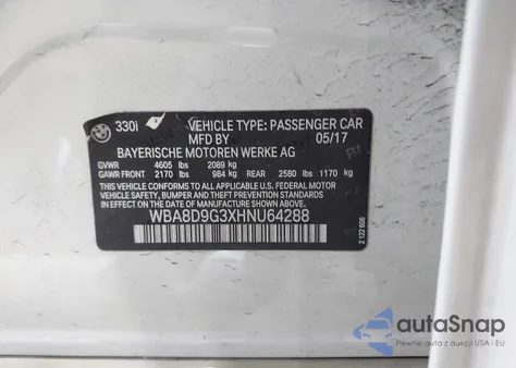 2017 BMW 330I xDrive из США, поврежденный, VIN WBA8D9G3XHNU64288